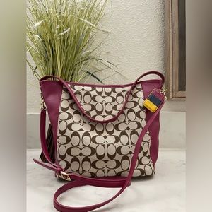 Coach Signature canvas and dark pink purse.